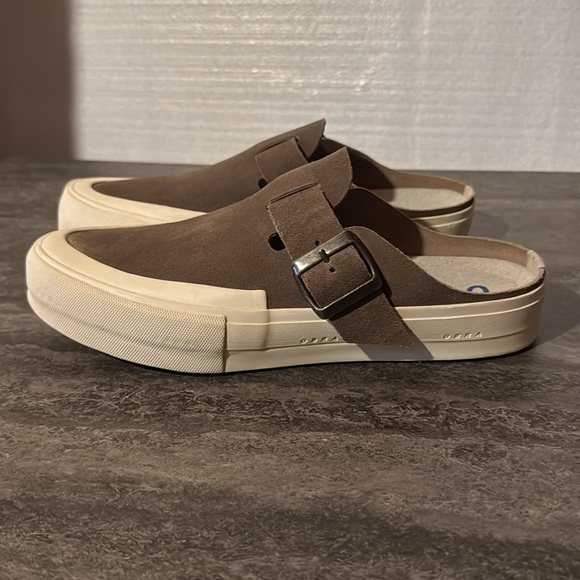 OBRA Heavy Suede Buckled Mule in Taupe/Off-White. Size 9.5 - Picture 2 of 6